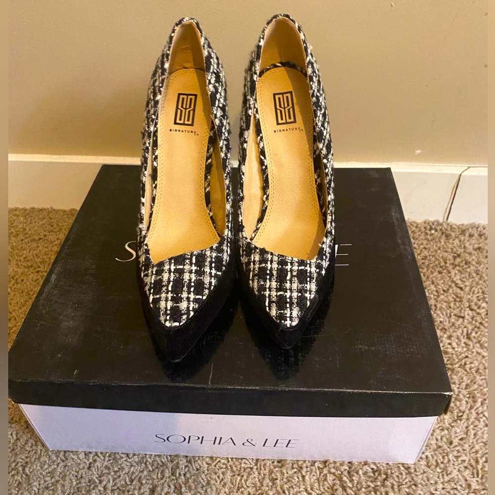 Signature Asymmetrical Plaid high heels